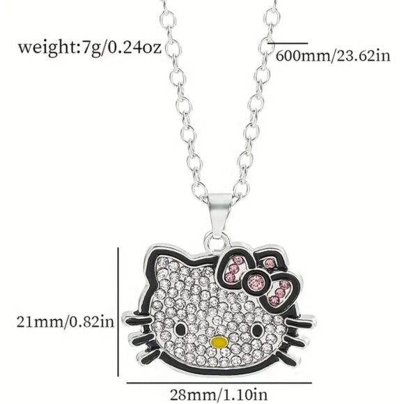 Hello Kitty Rhinestone Silver Pendant Necklace Sparkling Charm Adjustable Chain - Picture 5 of 7